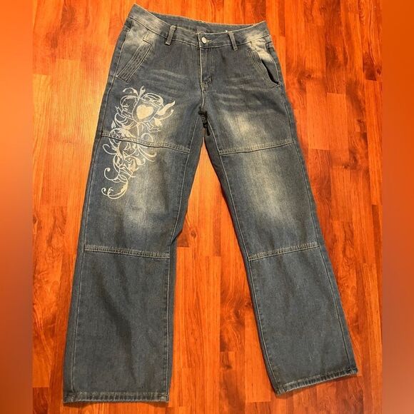 NWOT. Women's Denim Pants. Y2K Wide Leg  Boyfriend Jeans Streetwear. Size L - Picture 1 of 8